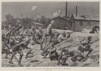 Vorbereitung auf ihren Einzug, die Wachen räumen die Vororte von Johannesburg